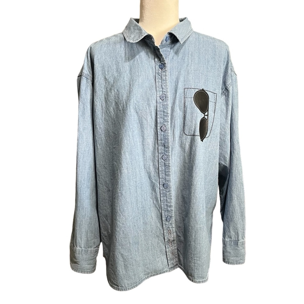 Karl Lagerfeld limited edition denim, coastal core, cozy core long sleeve shirt